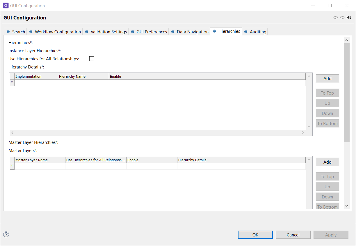 GUI Configuration Hierarchies tab