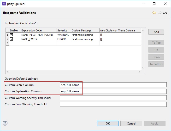 Custom sco and exp column settings