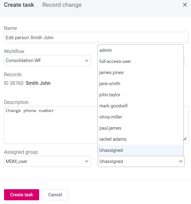 Assigning task when creating task