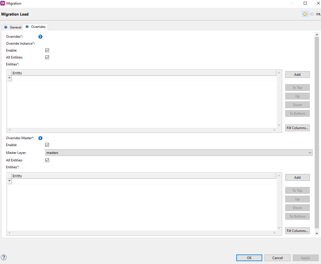 Migration load overrides tab