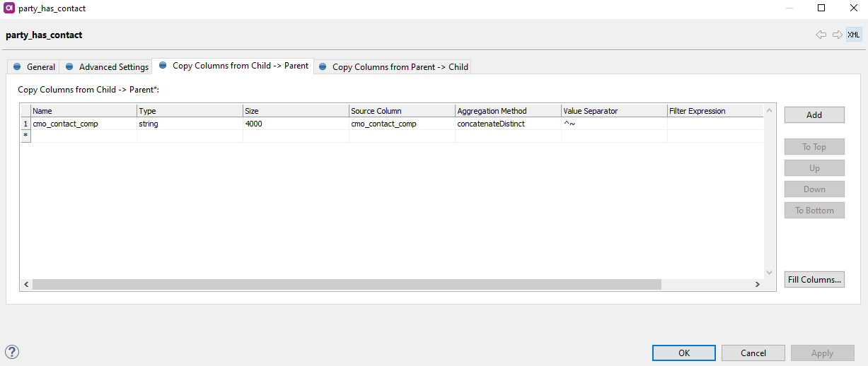 Copy Columns settings tab