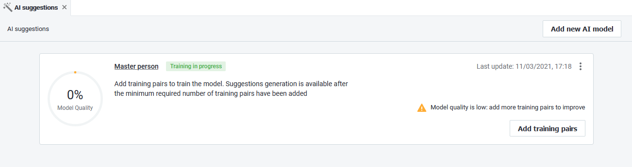Add training pairs option on AI suggestions tab