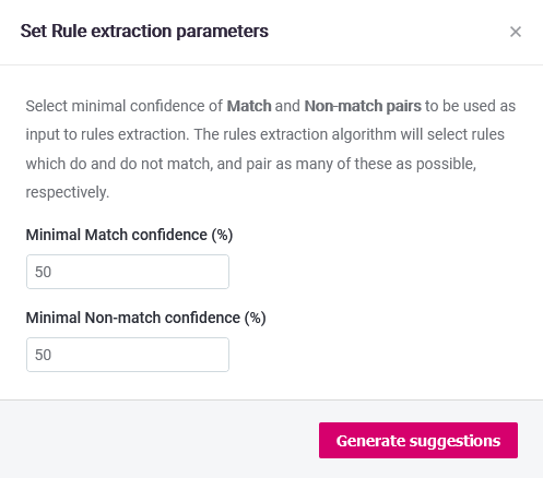 Set rule extraction parameters window