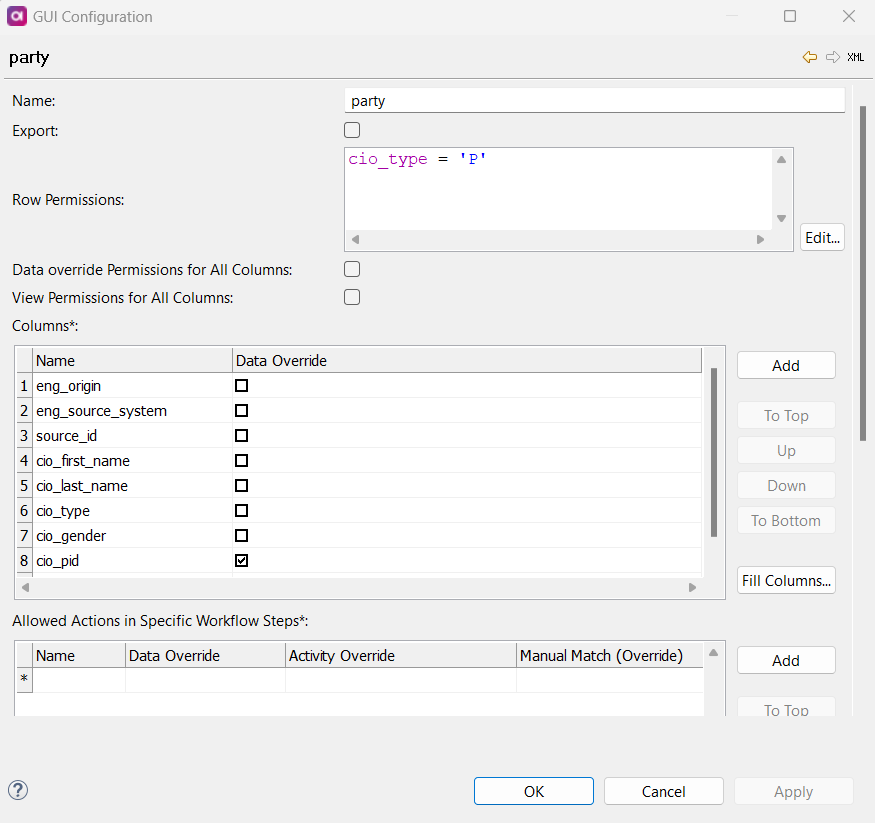 Instance Layer entity permissions tab