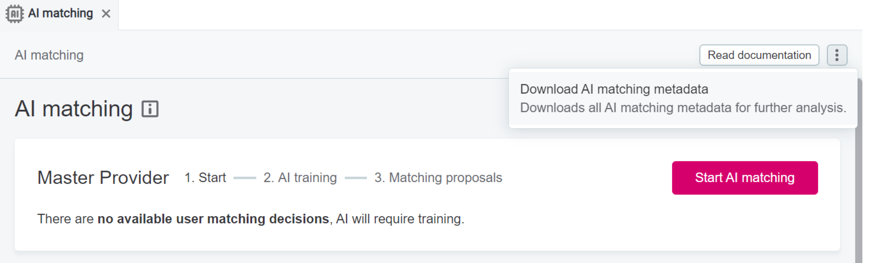 Download AI matching metadata option