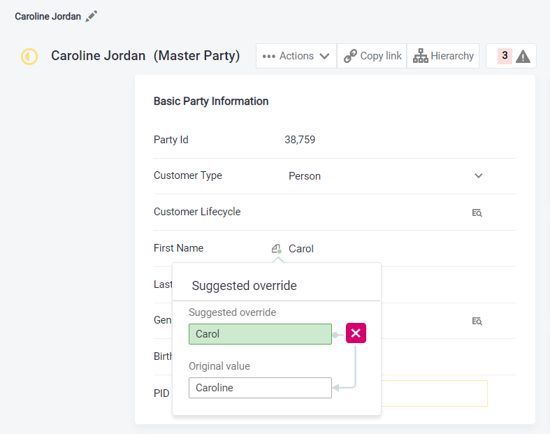 Overriding a value from the record detail