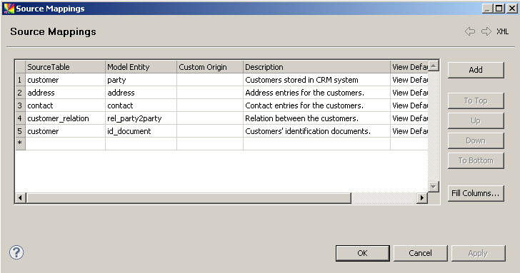 Source mappings tab