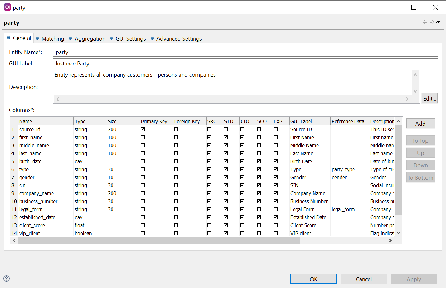 General entity settings tab