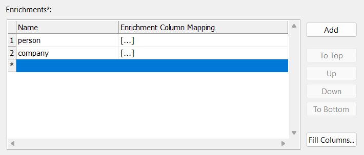 Adding new row on Enrichments tab