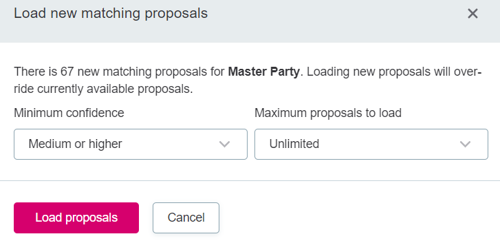 Load new matching proposals window