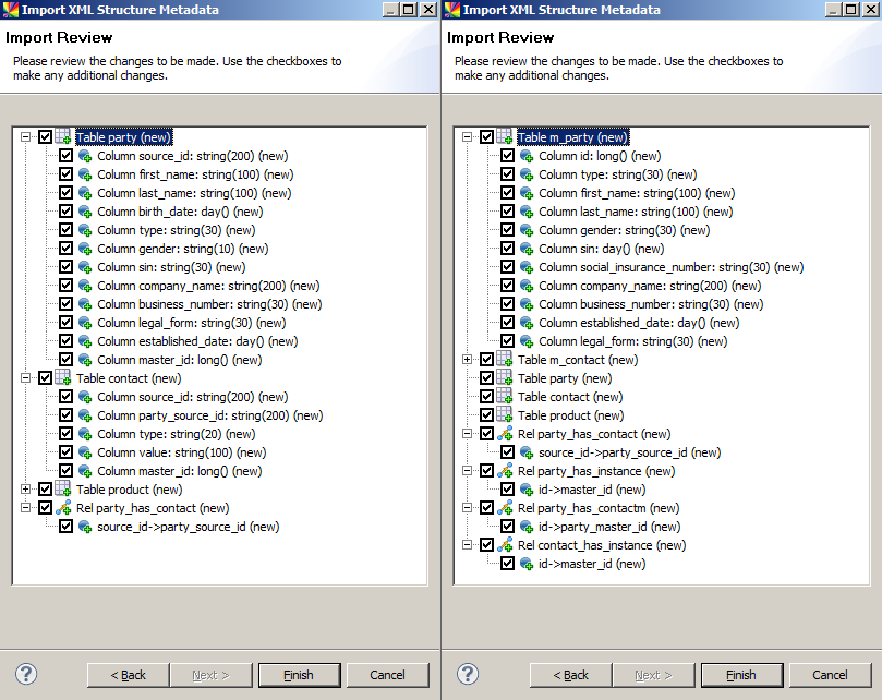 Instance and master data layer import preview dialog