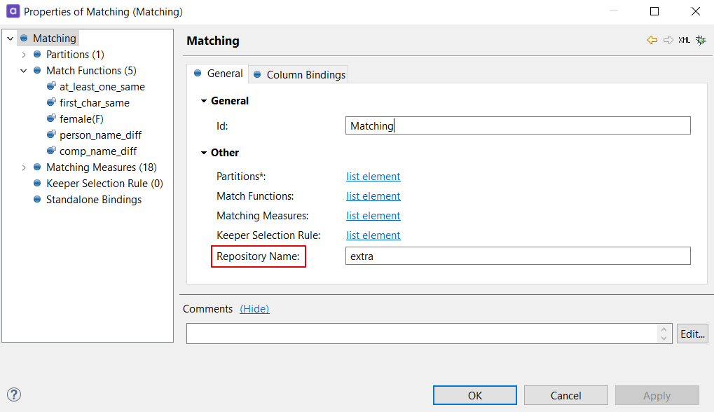 Properties of matching tab