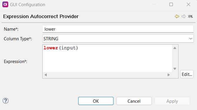 Expression Autocorrect Provider window