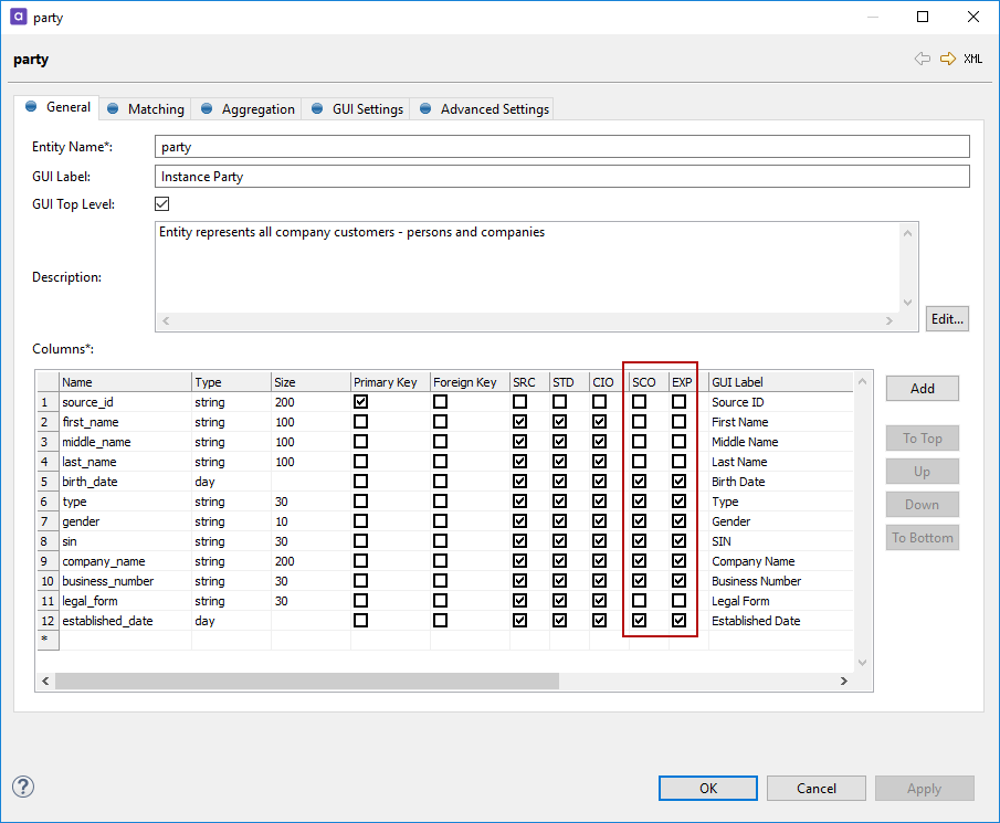 sco and exp columns on General tab