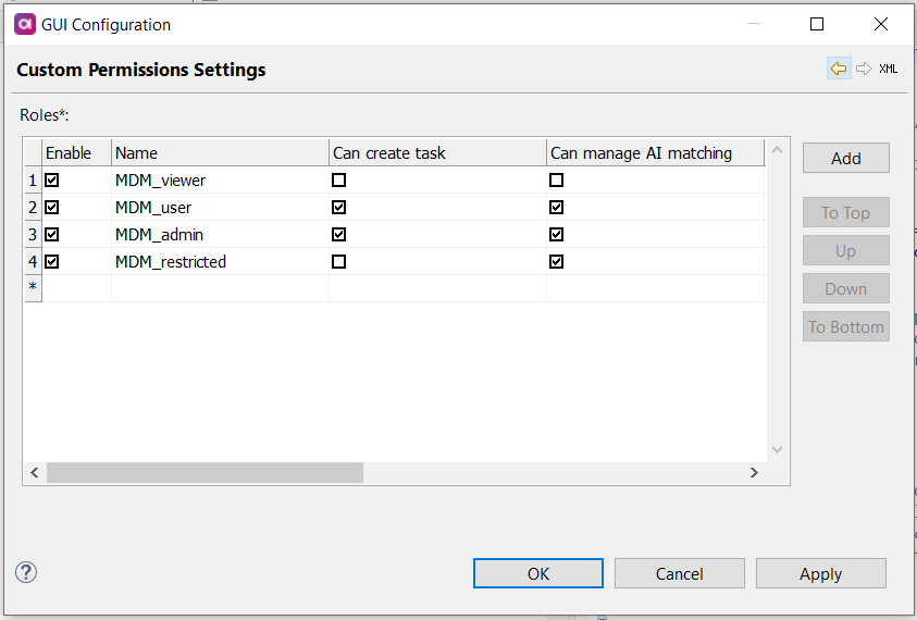 Custom Permissions Settings tab