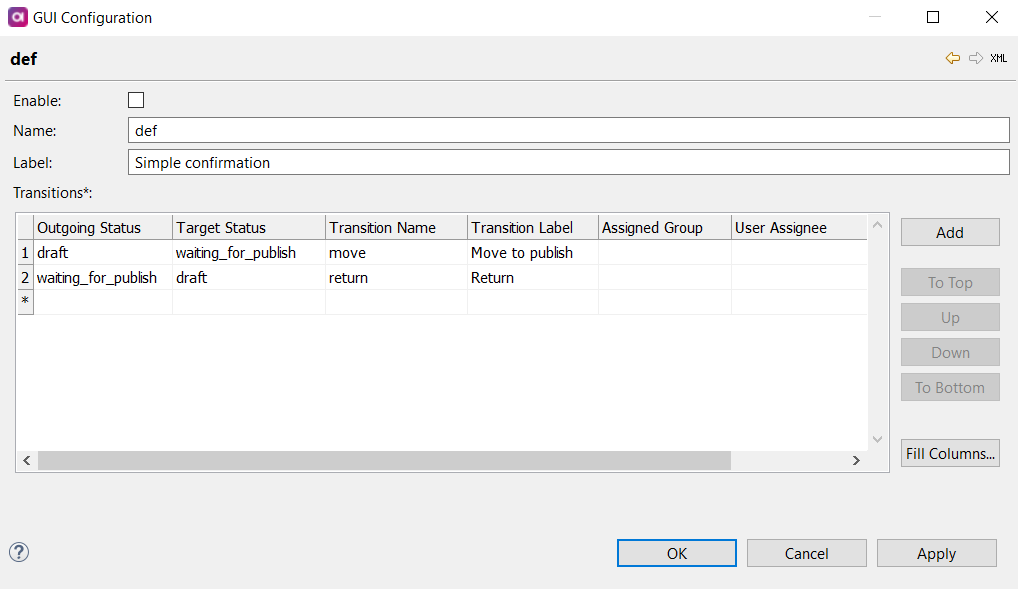 Workflow Configuration detail