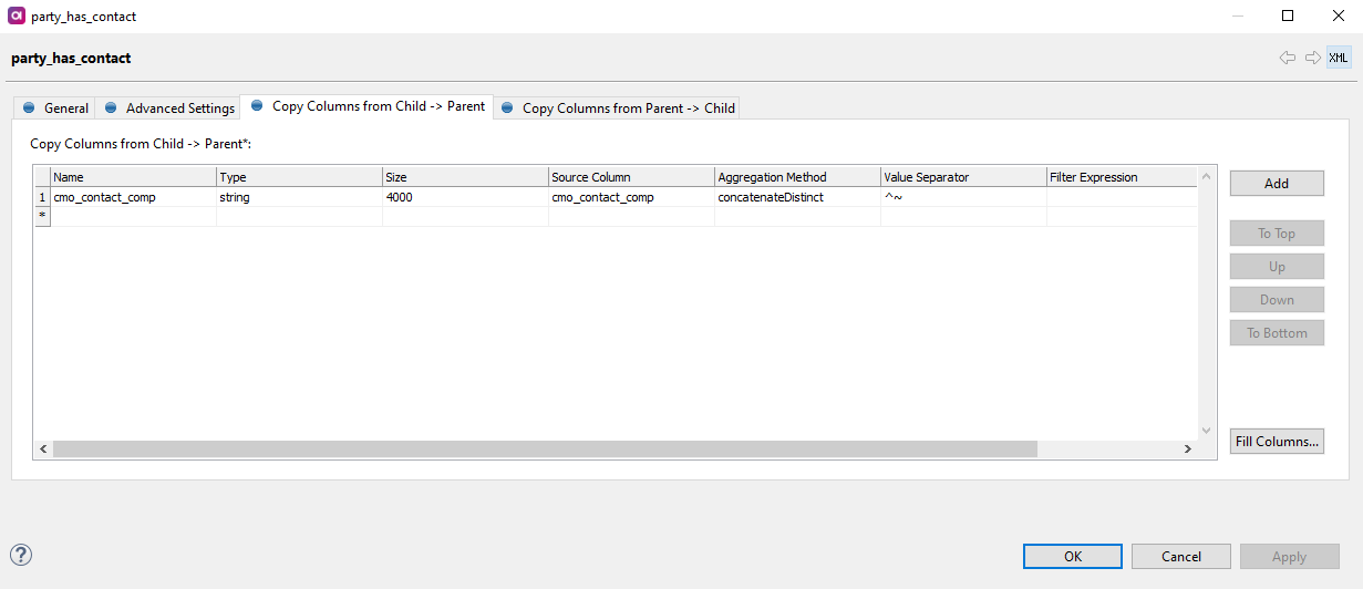 Copy Columns settings tab