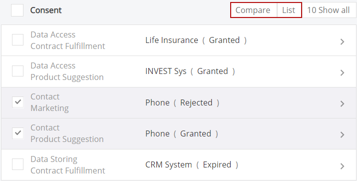 Compare button in record detail