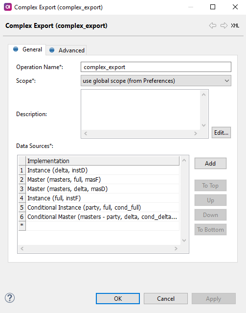 Complex export general settings tab