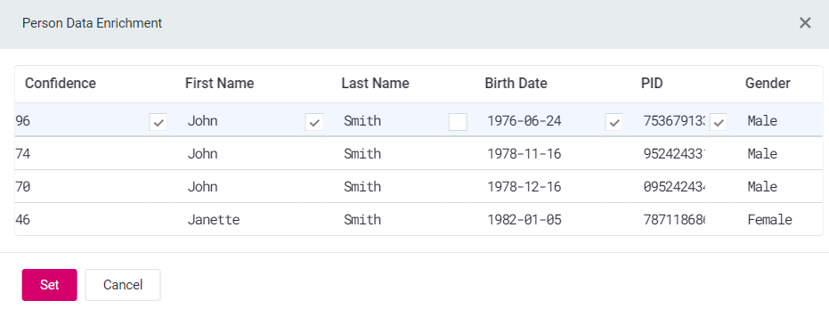 Enrichments value selection