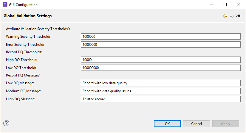 Global Validation Settings tab