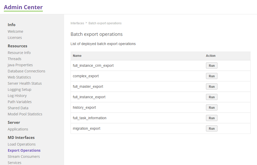 Export Operations tab