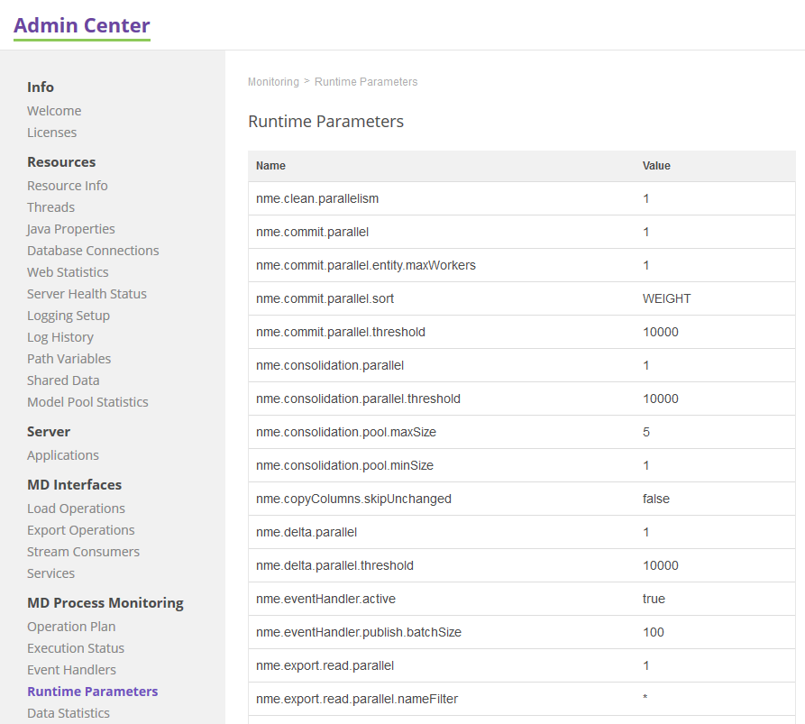 Runtime Parameters tab