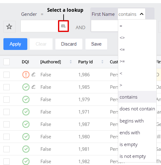 Select lookup option