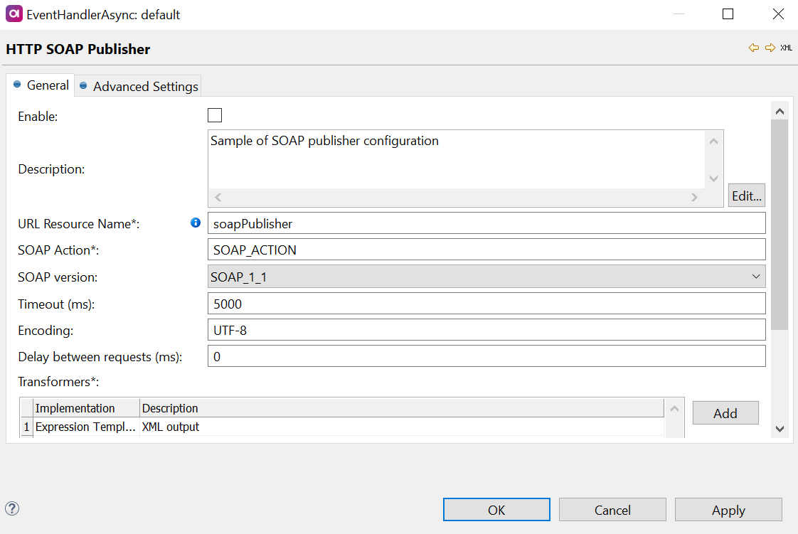 HTTP SOAP Publisher sample configuration