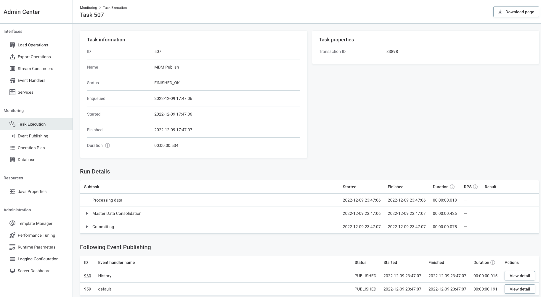 Task detail tab