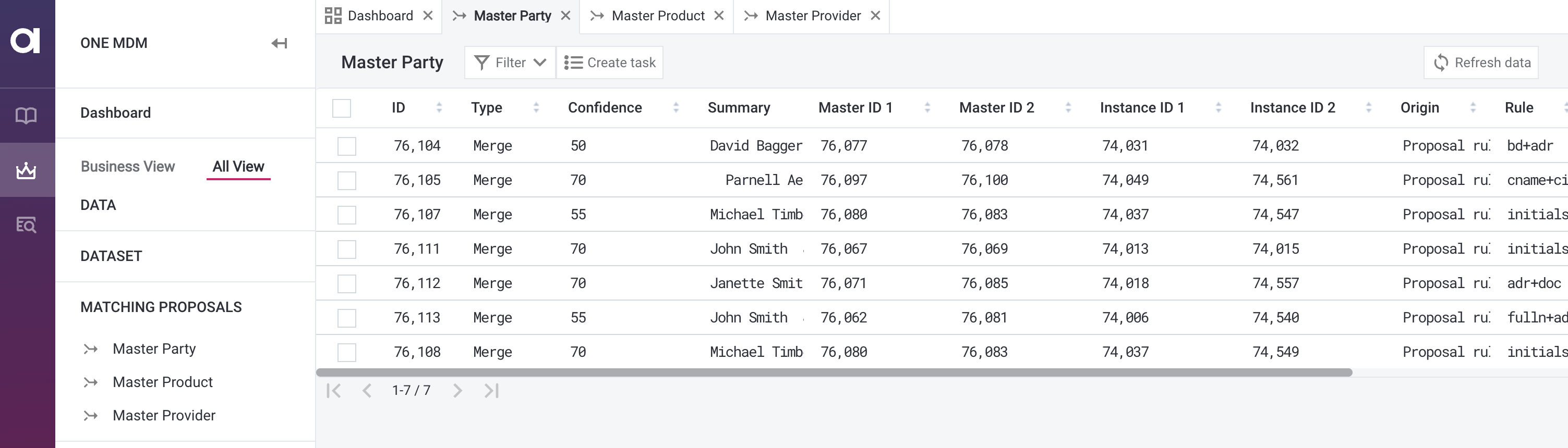 Matching proposals listing