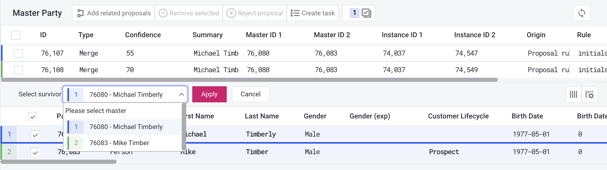 Merging from horizontal compare view