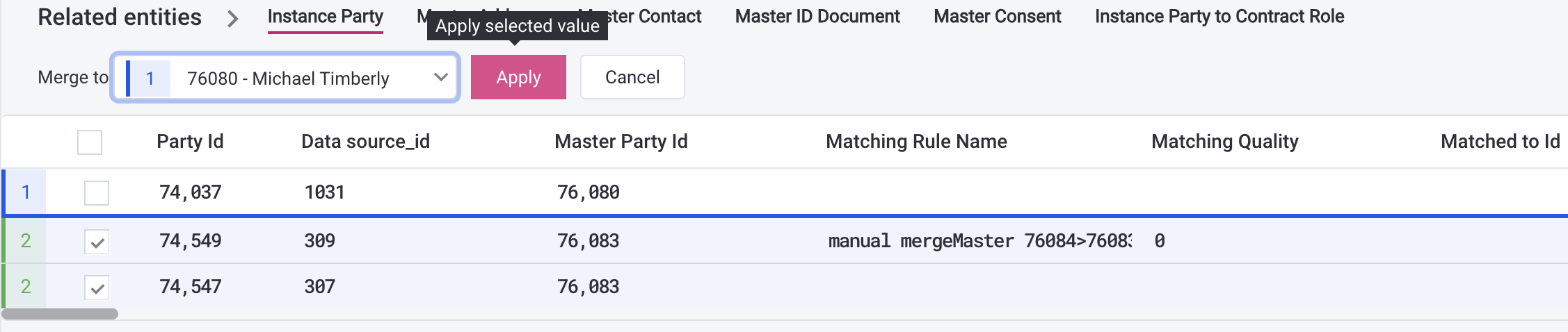 Merging instance to different master