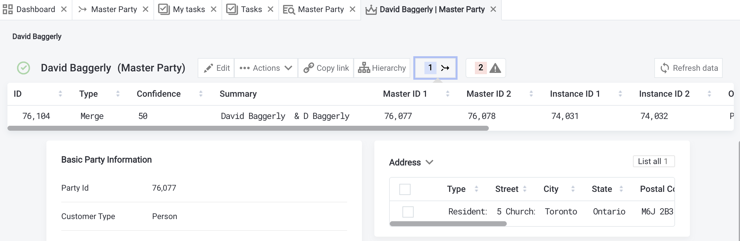 Record with available matching proposals