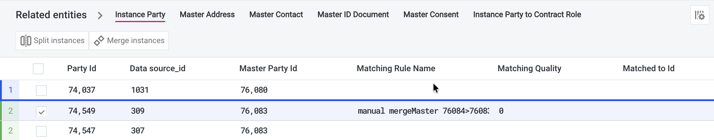 Related entities > Instance party tab