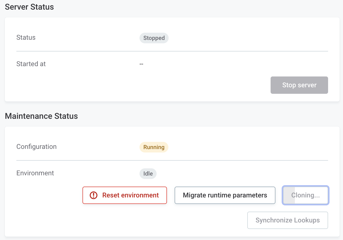 Running maintenance status