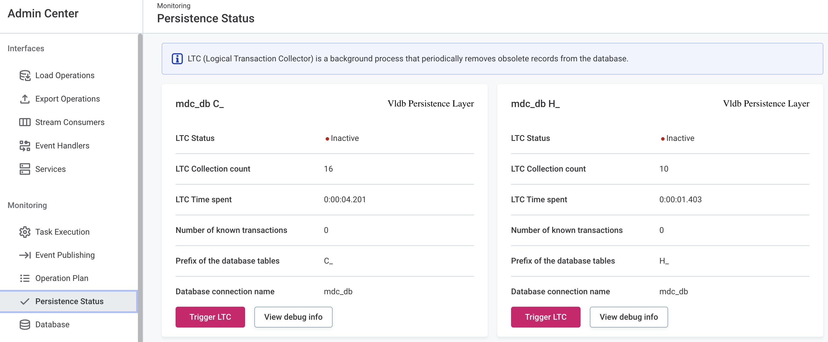 Persistence Status tab