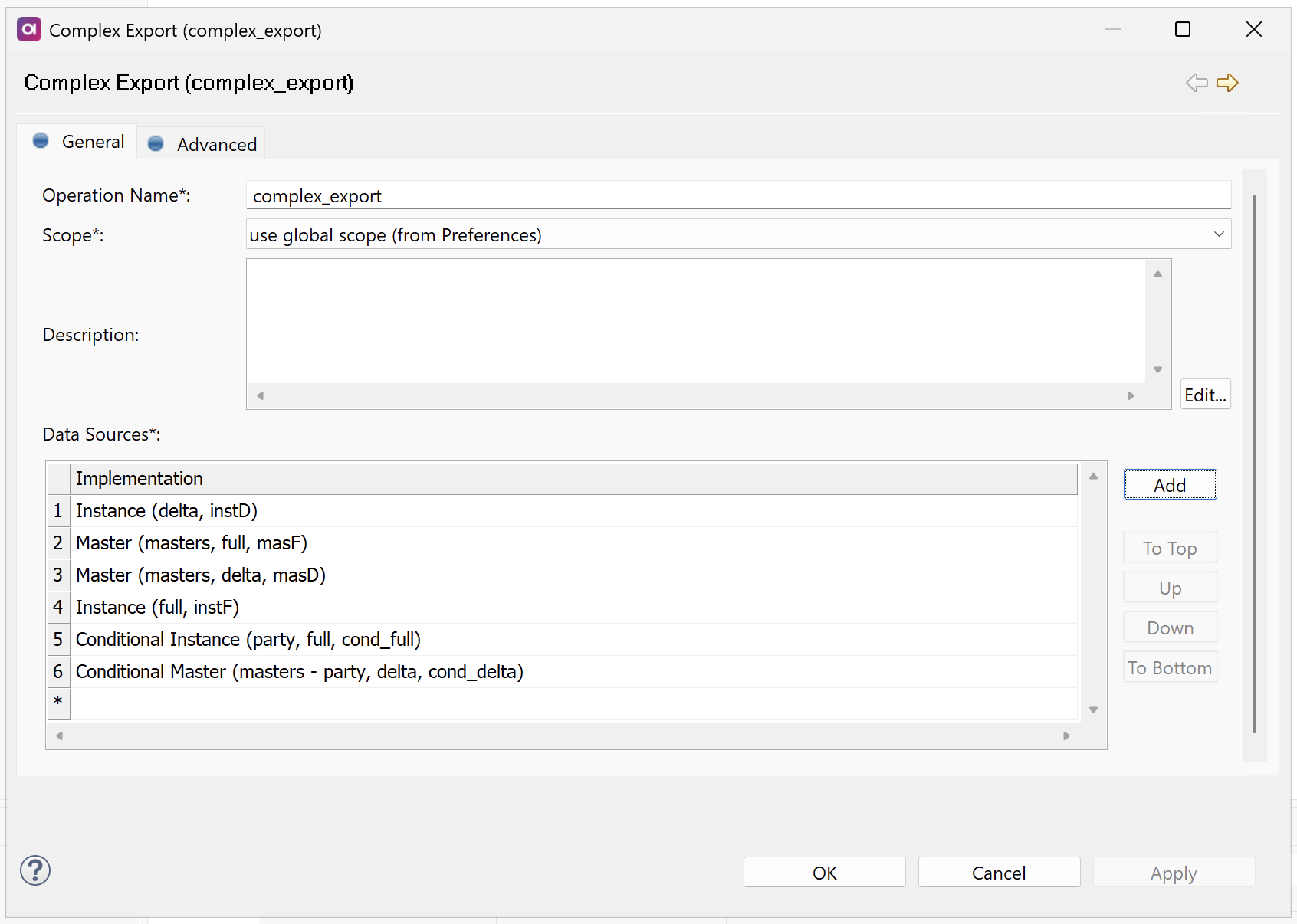 Complex export general settings tab