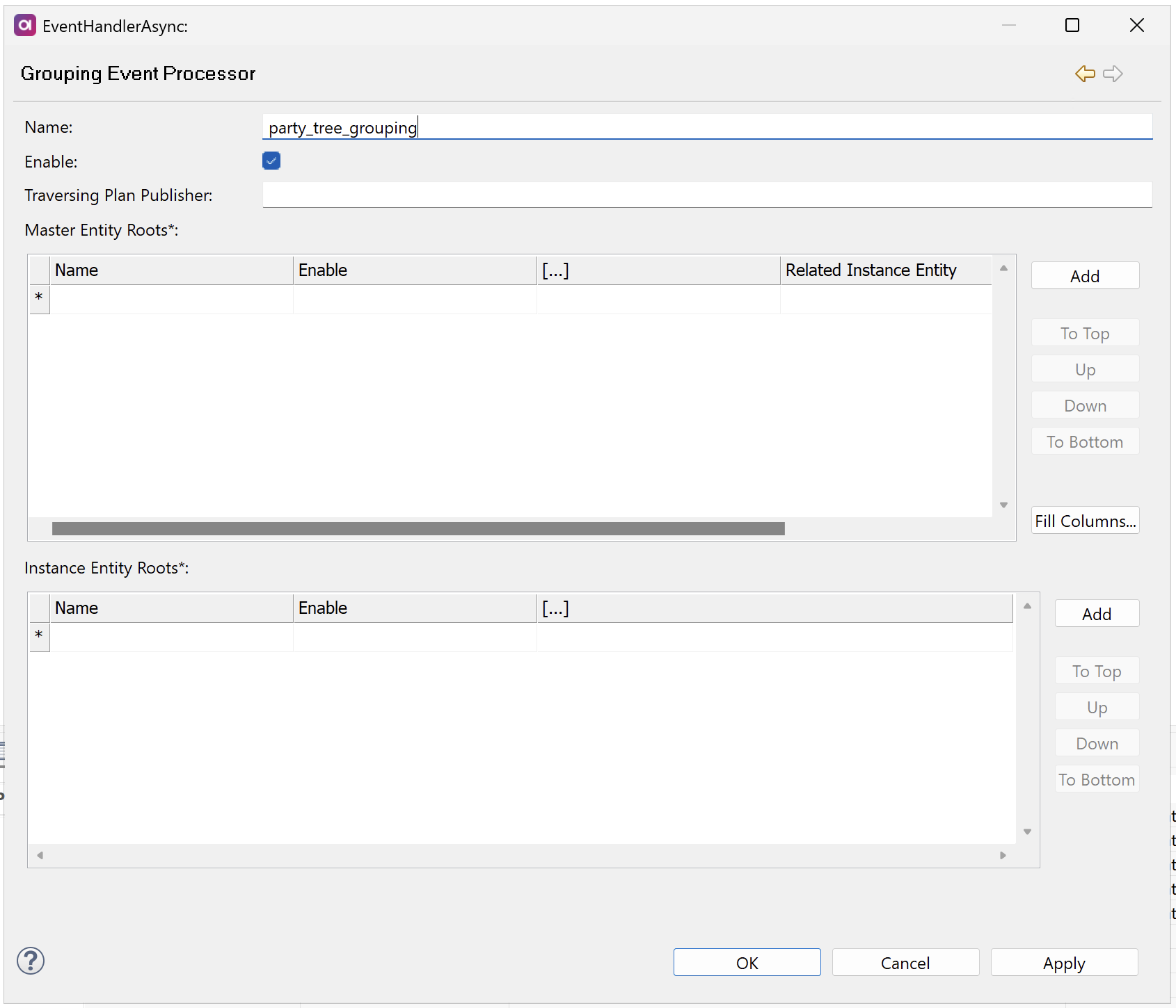 EventHandlerAsync default Grouping event processor tab