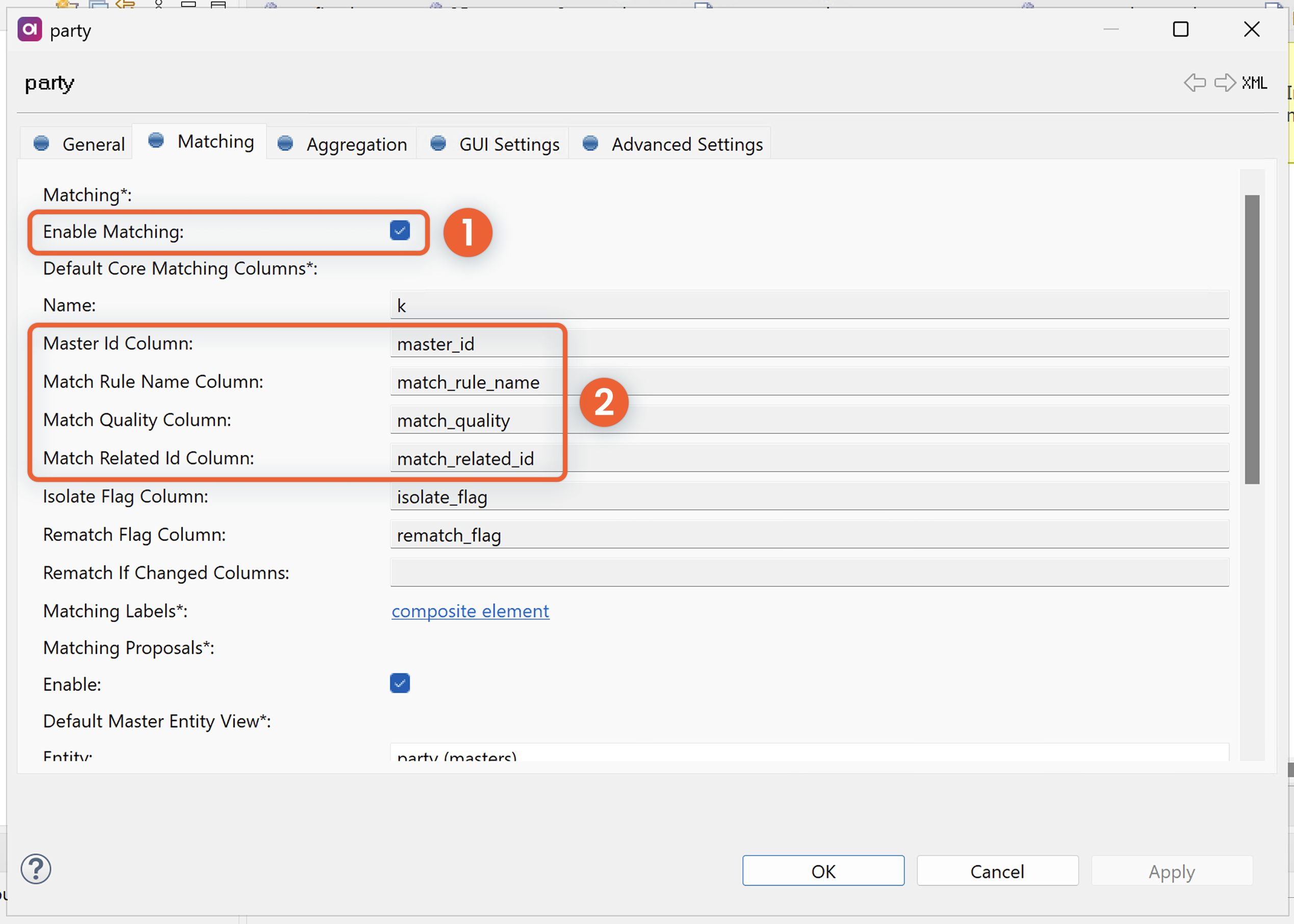 Instance entity Matching tab - Enable Matching