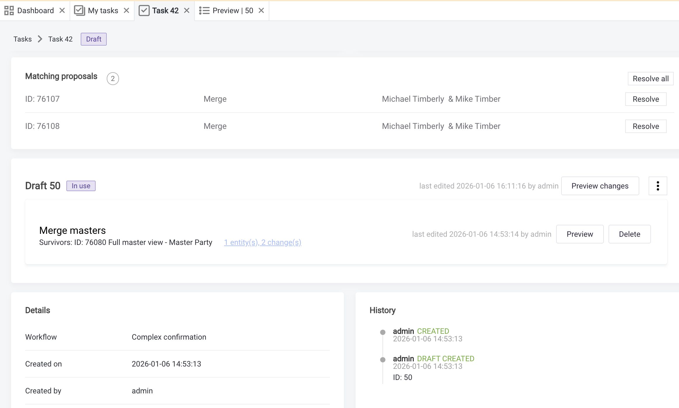 Matching proposal drafts