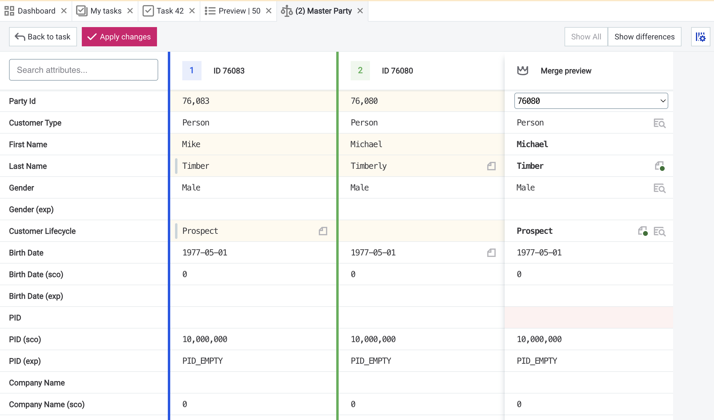 Edit merge preview before publishing