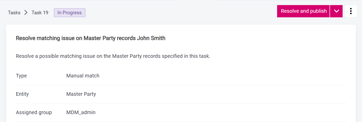 Resolve and publish button in task detail
