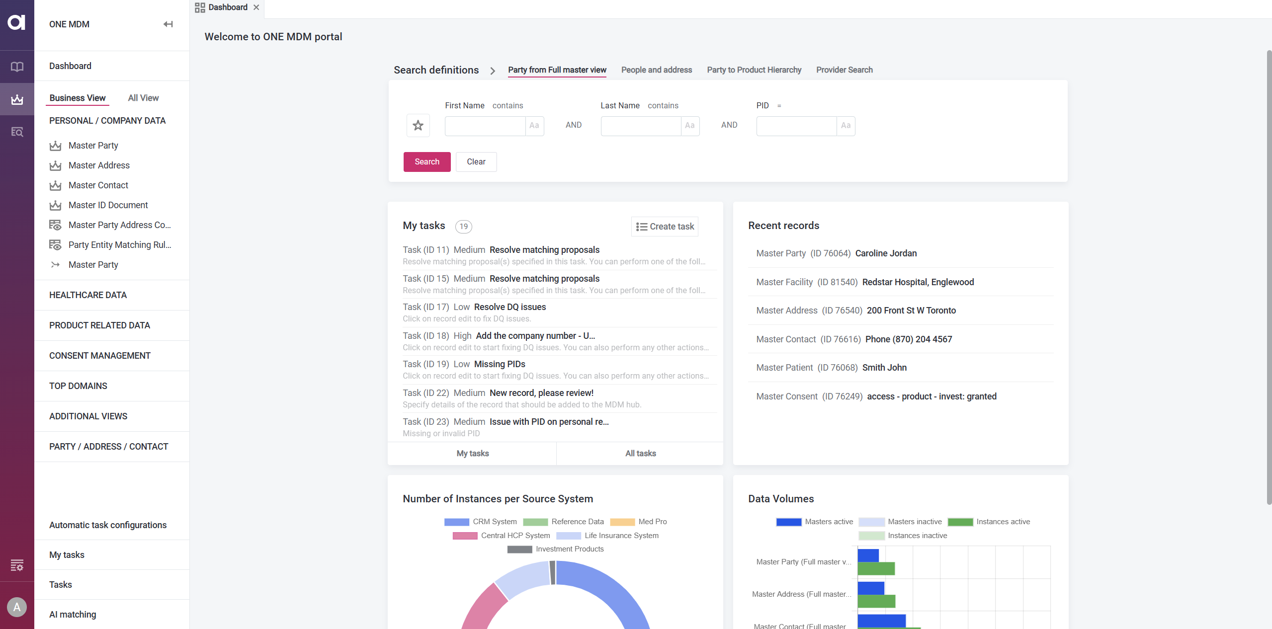 MDM Web App interface
