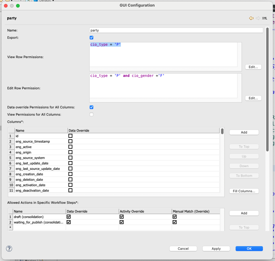 Instance Layer entity permissions tab