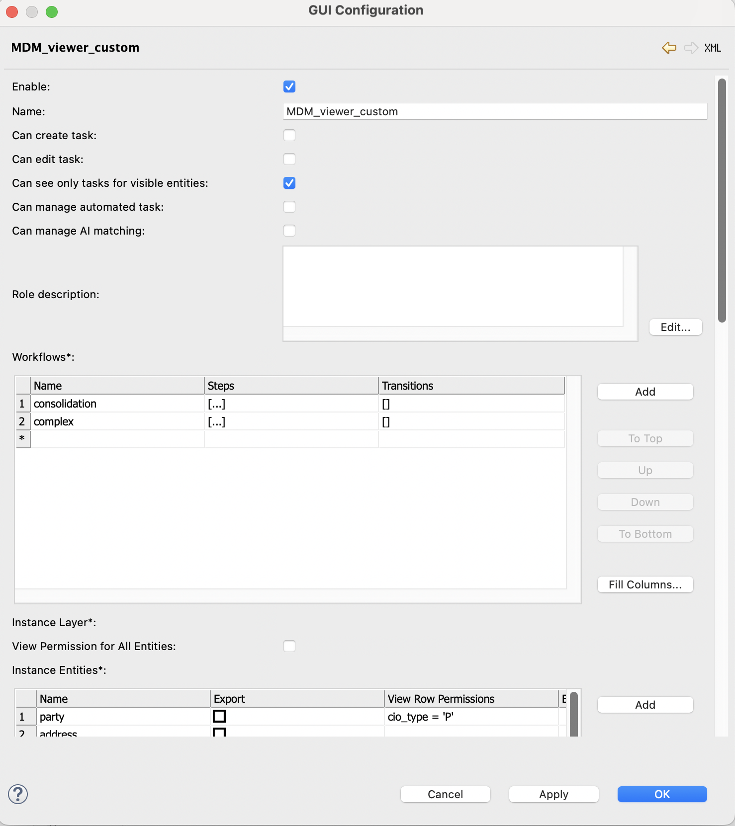 Role permissions settings tab