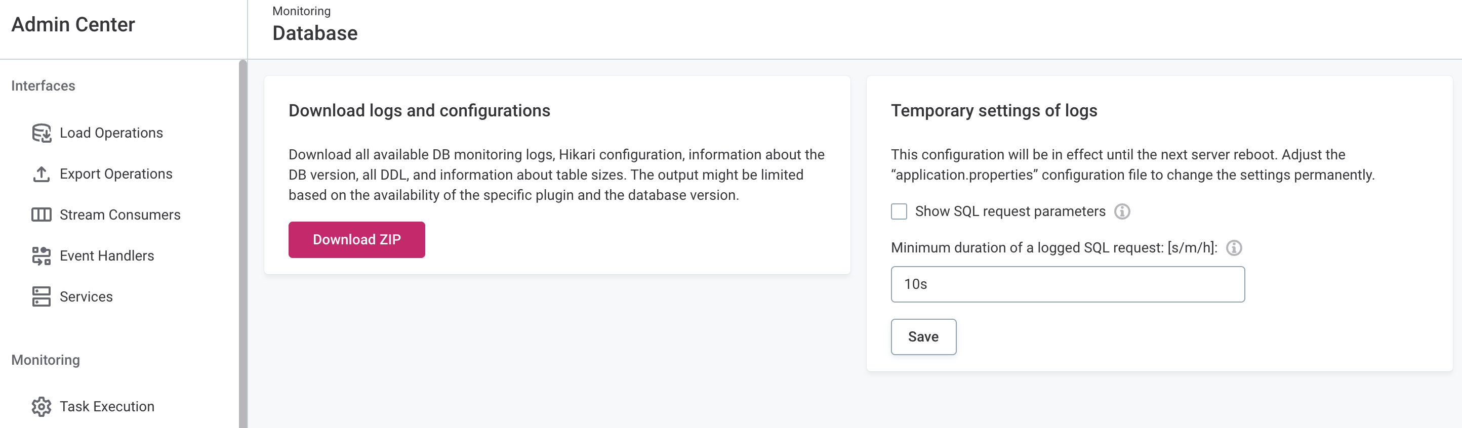 Database tab