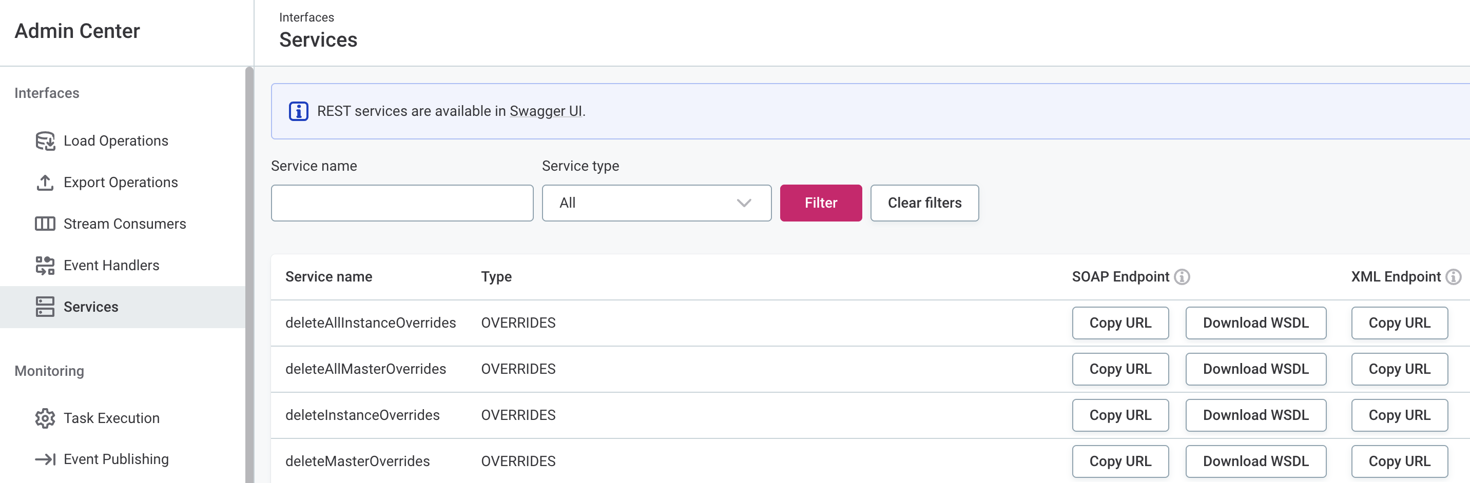 Services tab