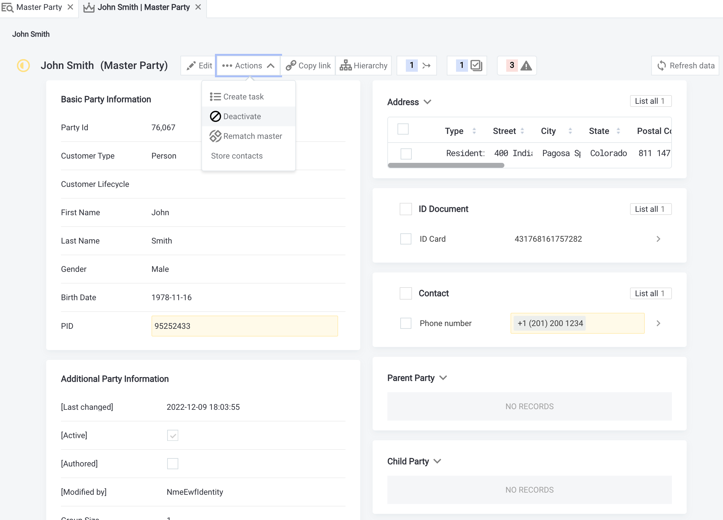 Deactivate option in record detail