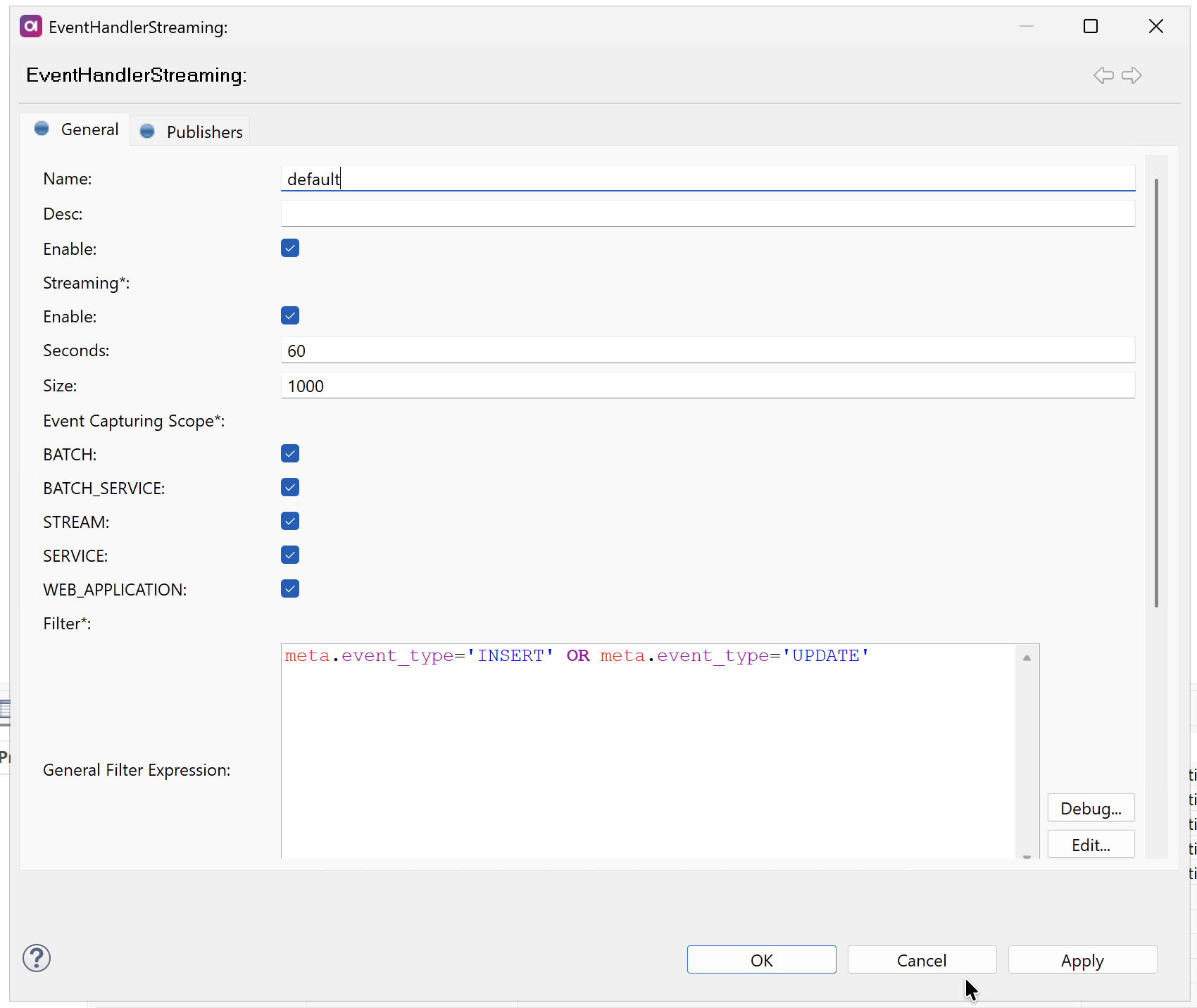 Streaming Event Handler - General settings